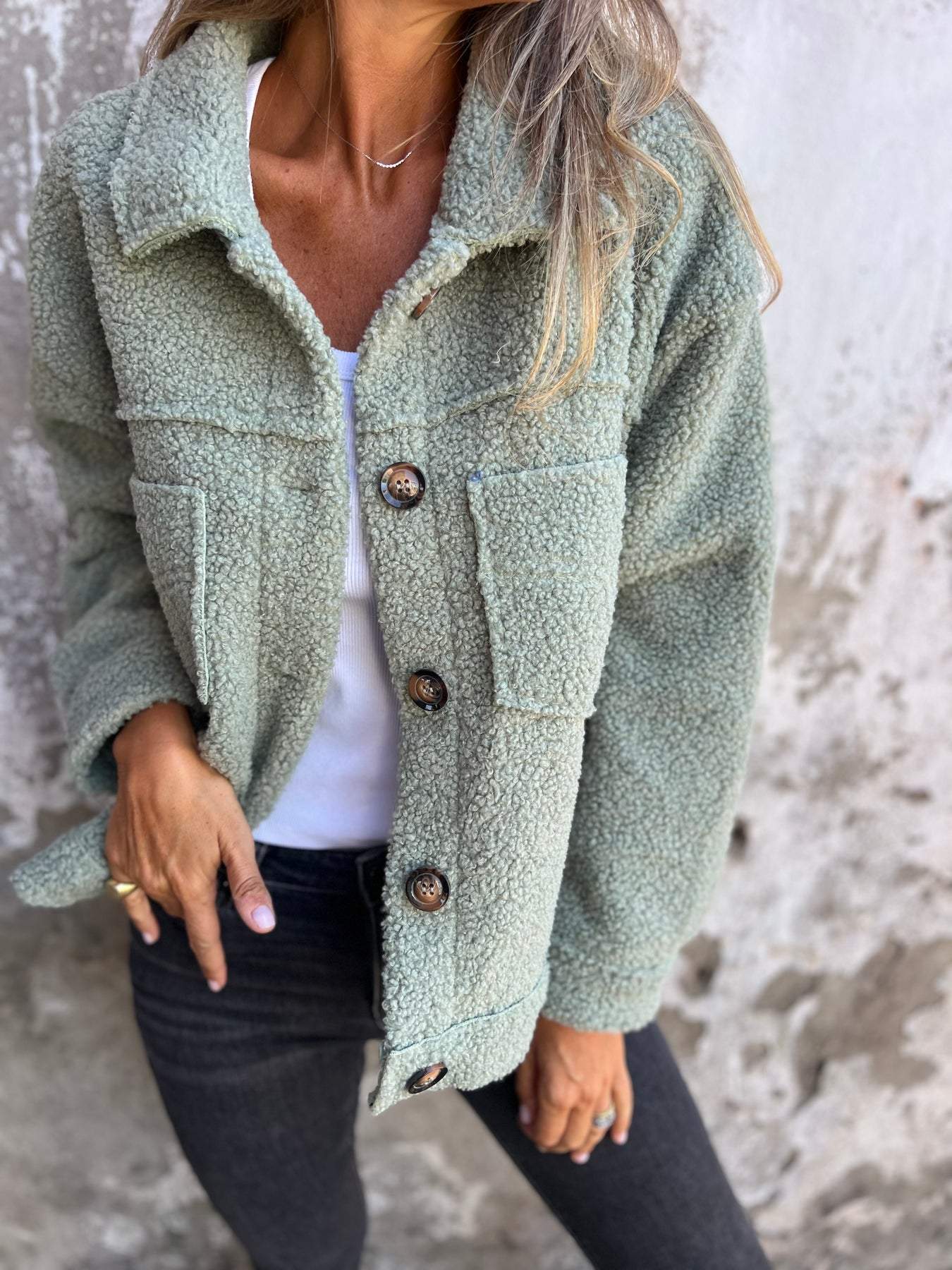 Elsbeth -  Cosy Button-Up Teddy Jacket