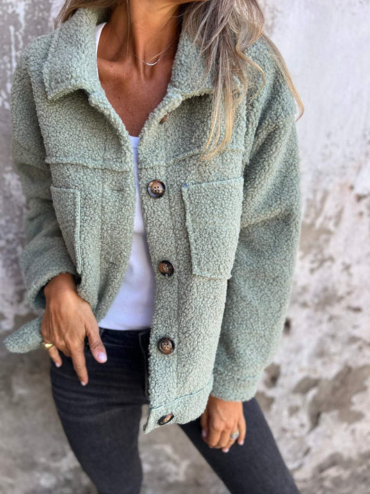 Elsbeth -  Cosy Button-Up Teddy Jacket