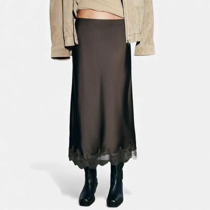 Noir London  | Women’s Elegant Satin Midi Skirt