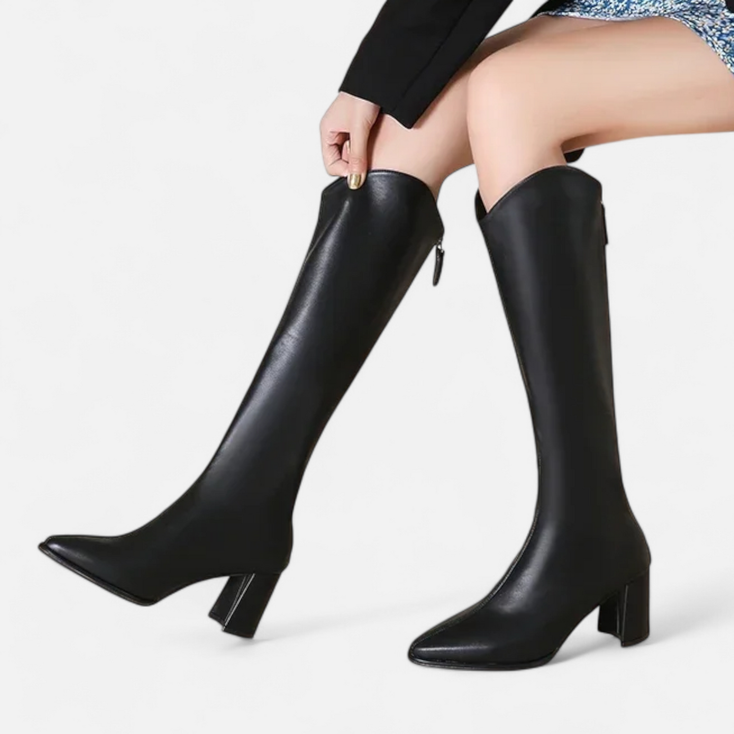 Noir London  | Women’s Knee-High Zip Heeled Boots