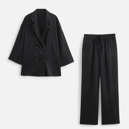 Noir London  | Women’s Wrinkled Suit Jacket & Pants Set – Sculpted Autumn Elegance