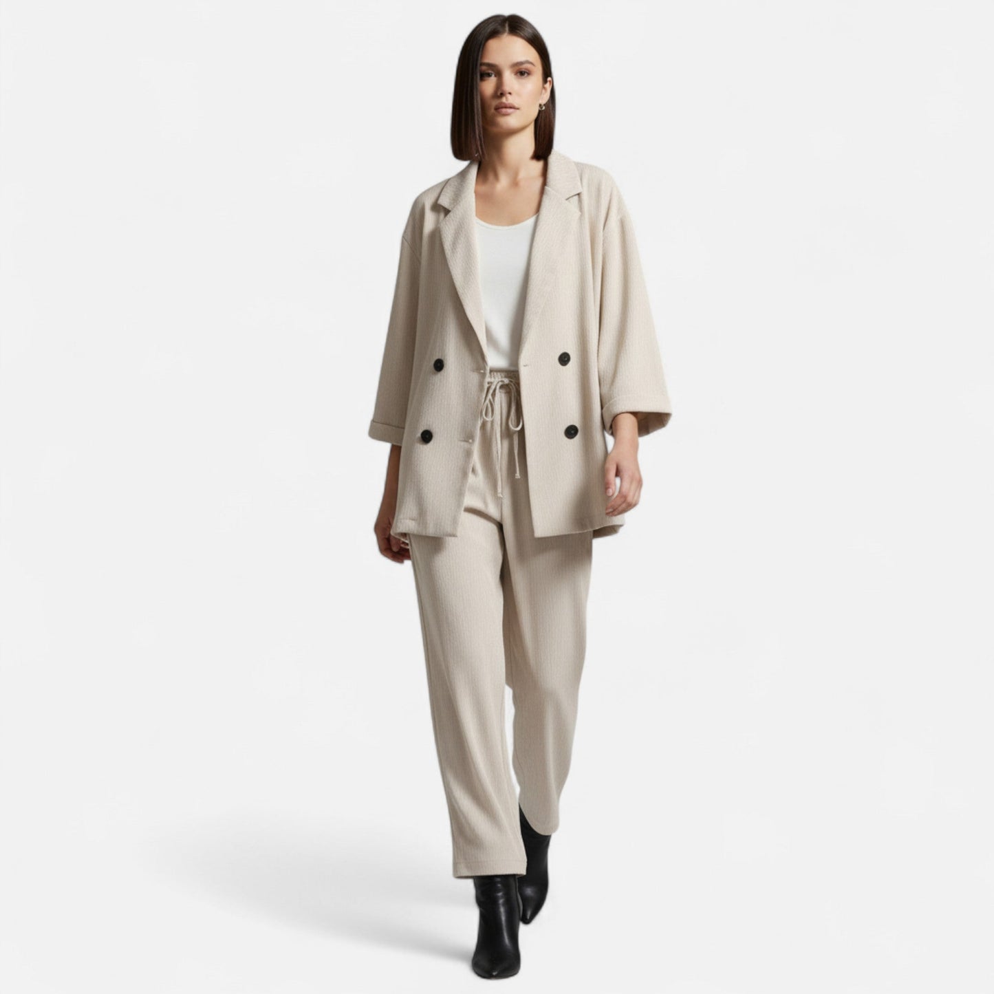 Noir London  | Women’s Wrinkled Suit Jacket & Pants Set – Sculpted Autumn Elegance