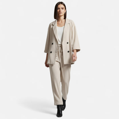 Noir London  | Women’s Wrinkled Suit Jacket & Pants Set – Sculpted Autumn Elegance