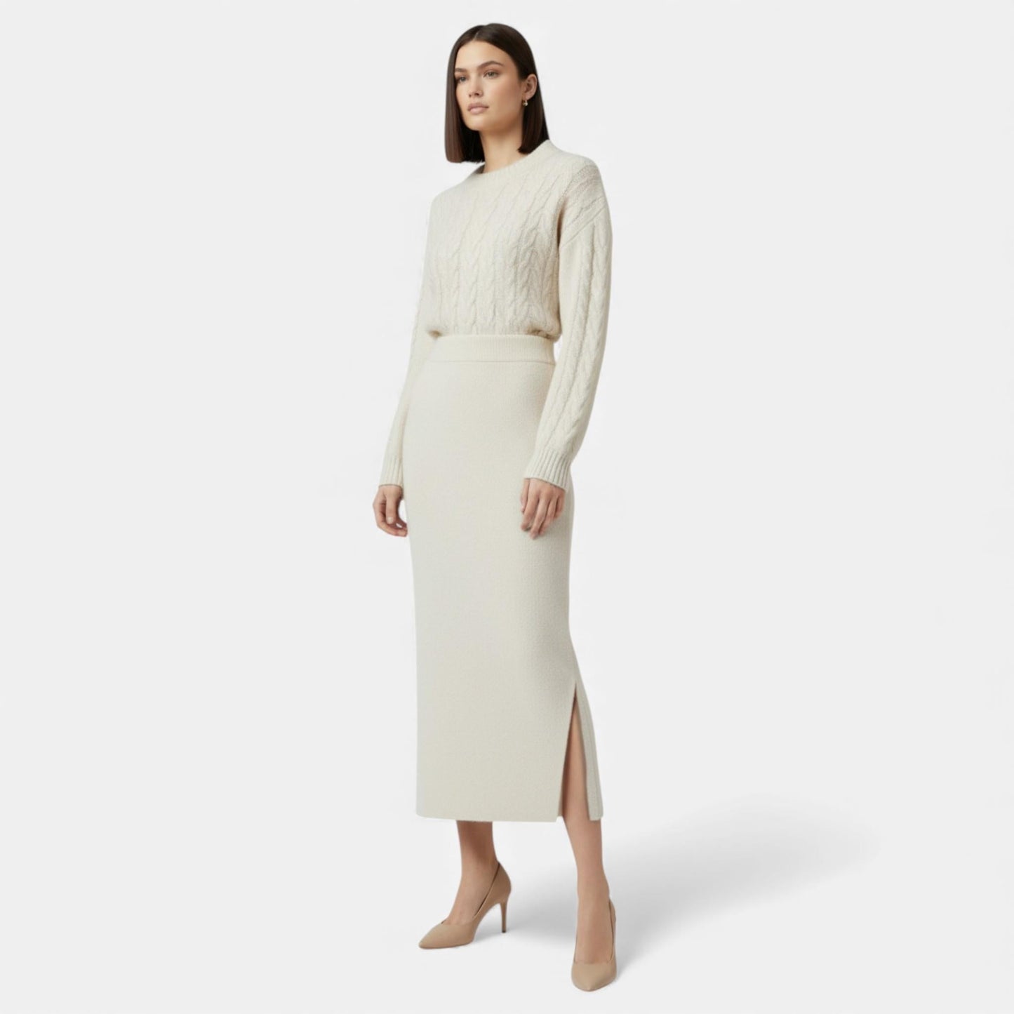 Noir London  | Women’s Wool A-Line Split Midi Skirt