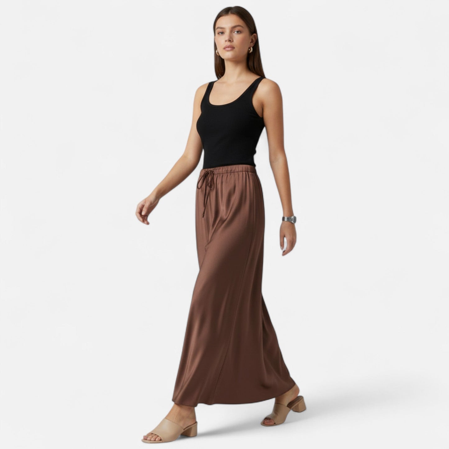 Noir London | Women's Elegant High-Waist Satin Skirt