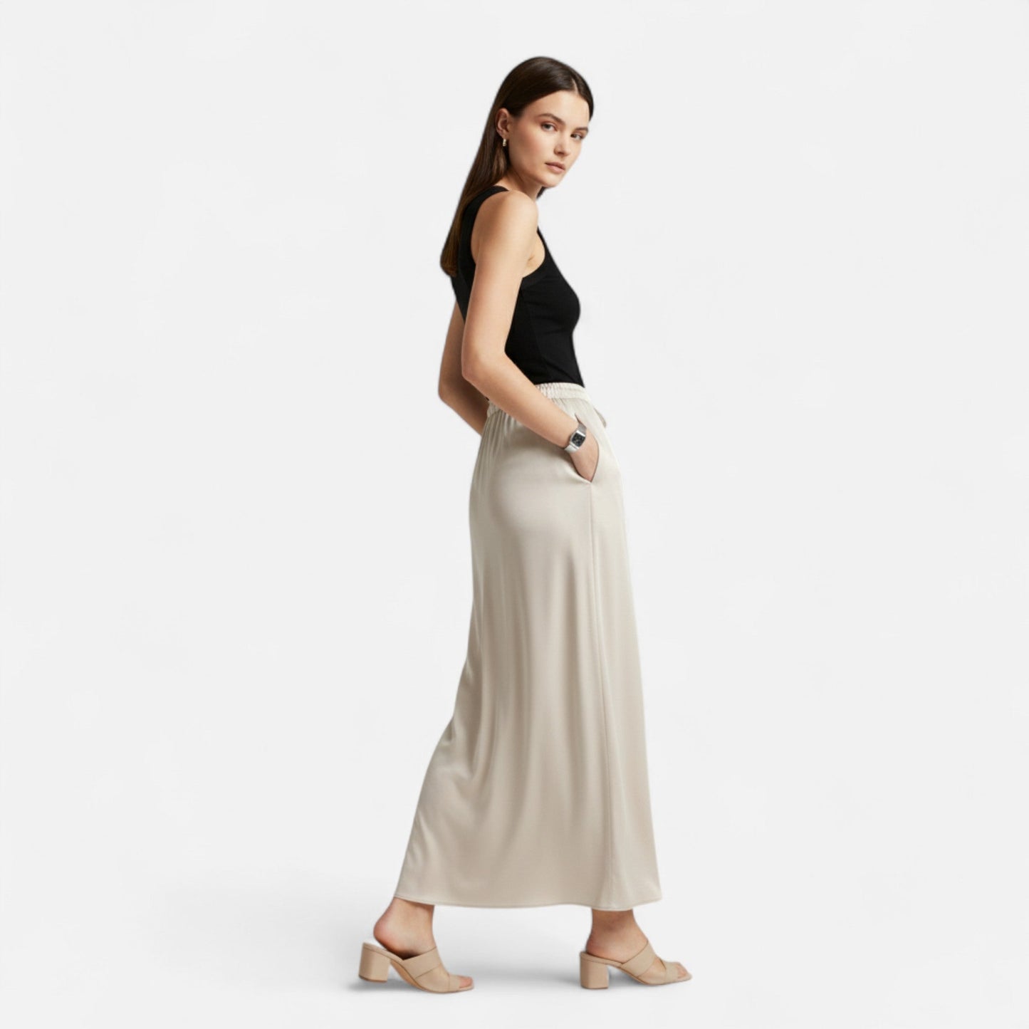 Noir London | Women's Elegant High-Waist Satin Skirt