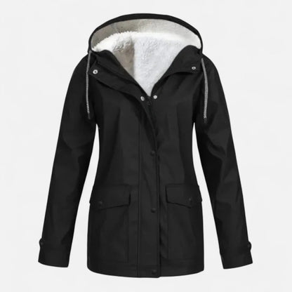 Noir London | Women’s Hooded Ski Coat in Plush Velvet Windproof